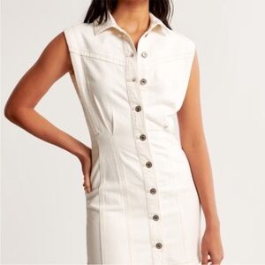 Abercrombie & Fitch Sleeveless Denim Cream Button-Front Mini Dress